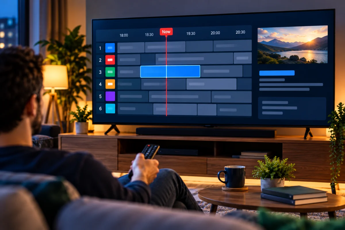 How the IPTV guide shows programs by channel and time
