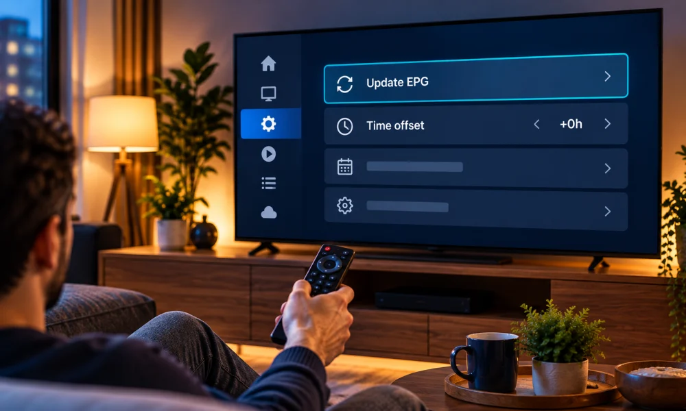 IPTV guide settings to refresh the EPG and set the time offset